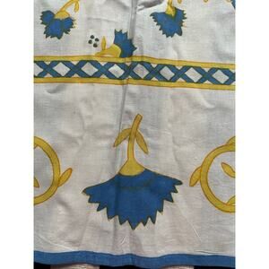 Block Print Cotton Tablecloth 59x59” Blue yellow white floral india plum brook